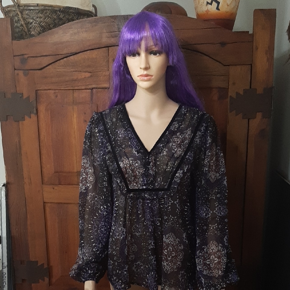 Maurices Black and Purple Floral Blouse